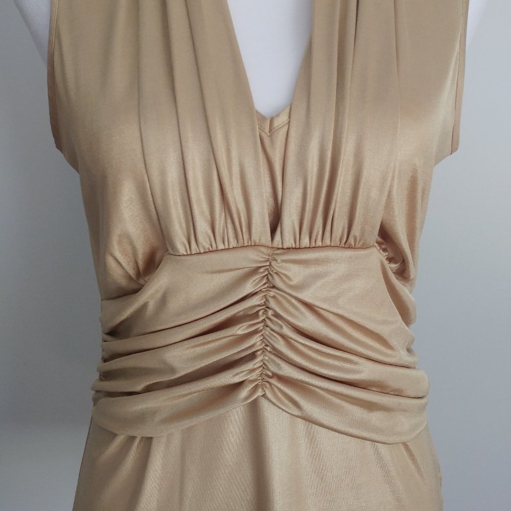 Gold Ruched Sleeveless Top Marilyn Monroe Halter Style Bodycon Holiday Partywear - Picture 3 of 12